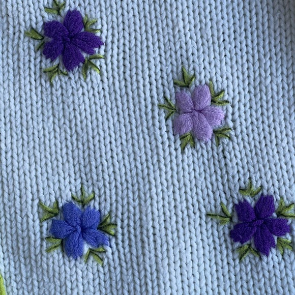 Grandma Knit Cardigan Sweater Womens Large Cream Embroidered Floral - Picture 4 of 8